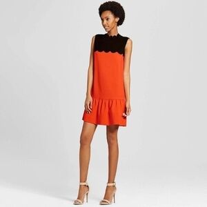 New Victoria Beckham Target Dress Size XL Drop Waist Scallop edge Black/Orange